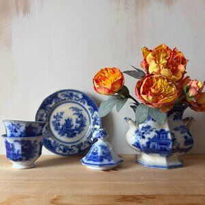 Antique Peking Transferware Soup Tureen Set English Blue & White Porcelain